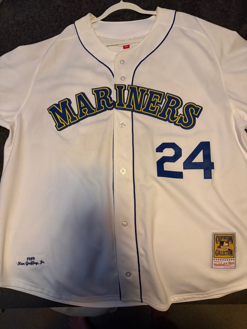 Seattle Mariners White Home Jersey with Blue and Yellow Accents - #24 Authentic